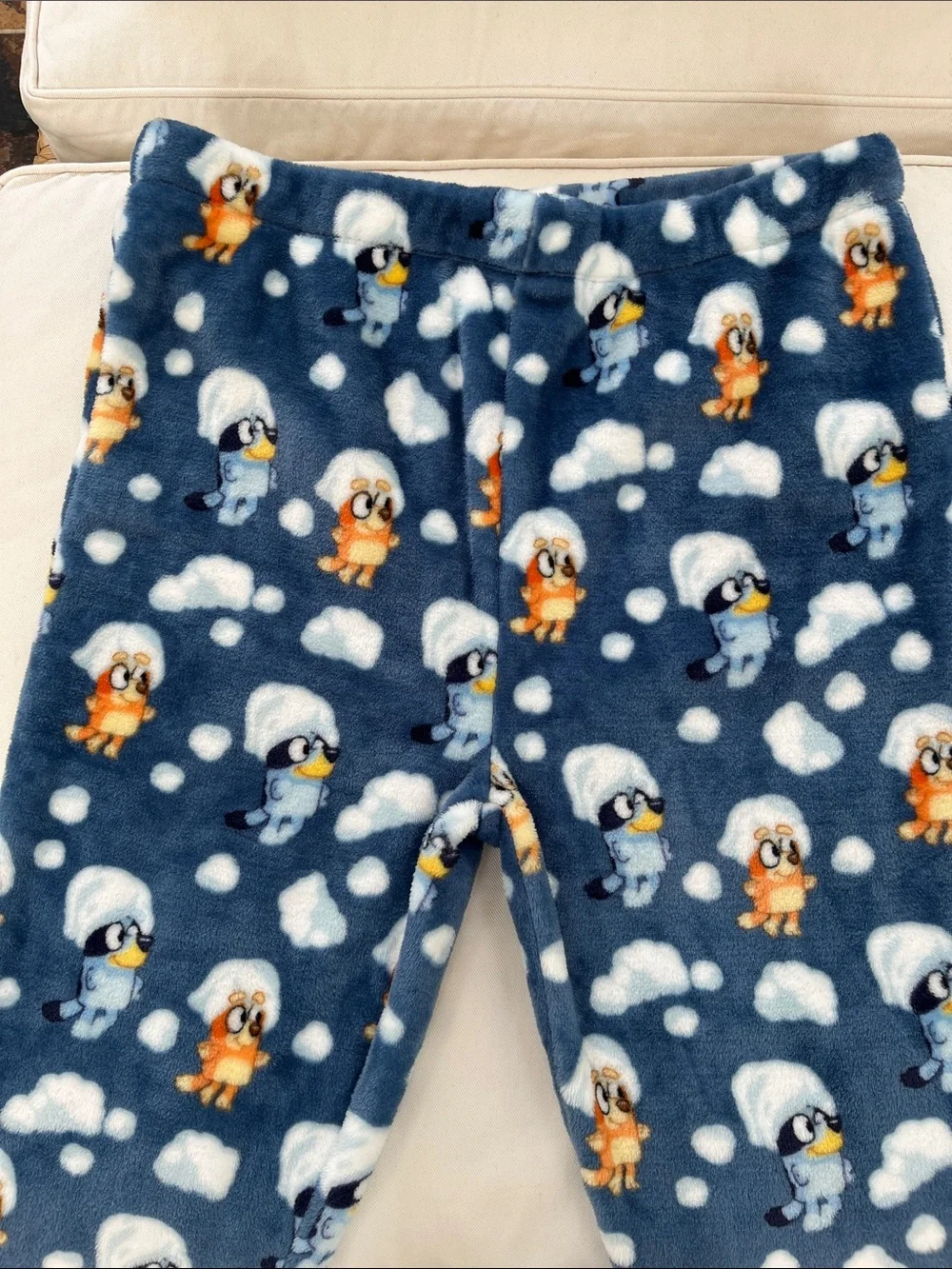 Kids Plush Navy Blue Pajama Pants with Snow Chick Pattern